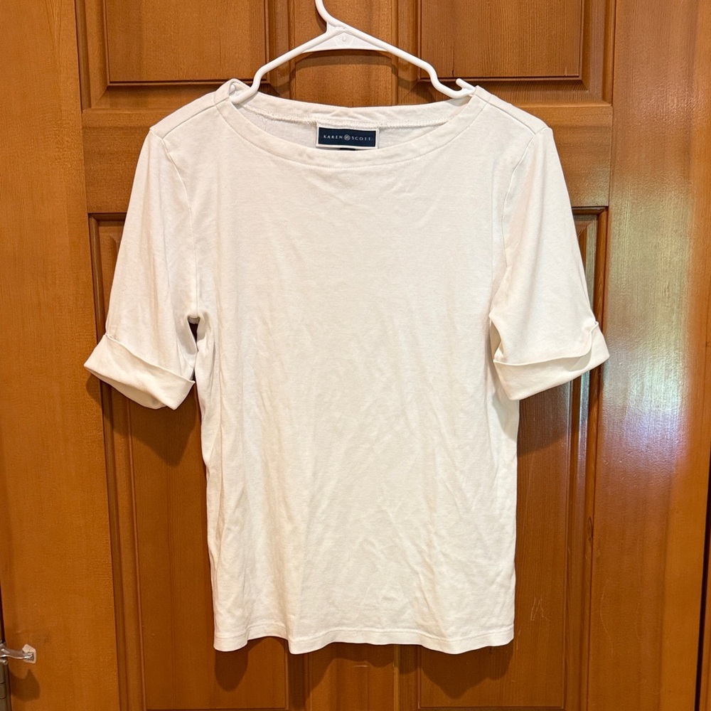 Karen Scott Cream Rolled Sleeve Top